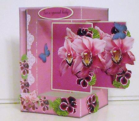 W Fold Pink Orchids Spectacular Card Multi Use by Pam Stubley