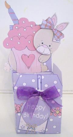 Birthday Cup Cake Bunny Box Card by Pam Stubley