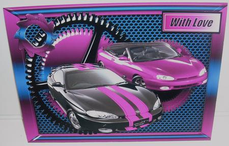 Funky Pink/black Sports Car in Steampunk Frame A5 by Pam Stubley