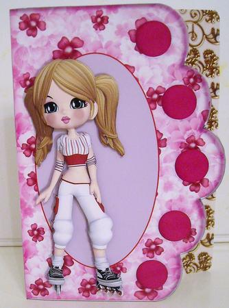 Cookie Skate Scallope Edge Curve Card with Decoupage by Pam Stubley