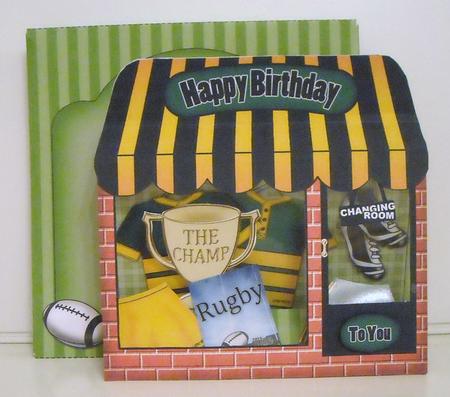 3D the Little Rugby Shop Window Pop Up Card Decoupage N Env by Pam Stubley