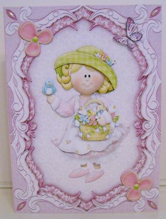 Little Girl in Pink Frame with Flower Corners by Pam Stubley