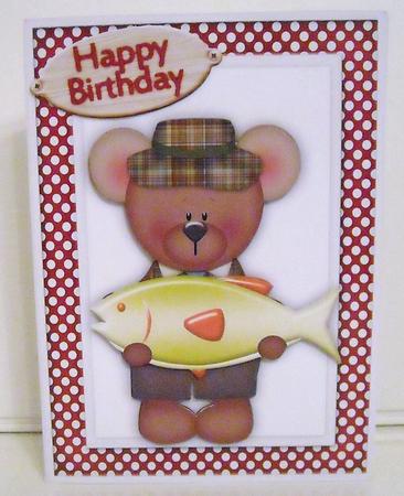 Caught Me a Big Un! Cute Teddy with Fish by Pam Stubley