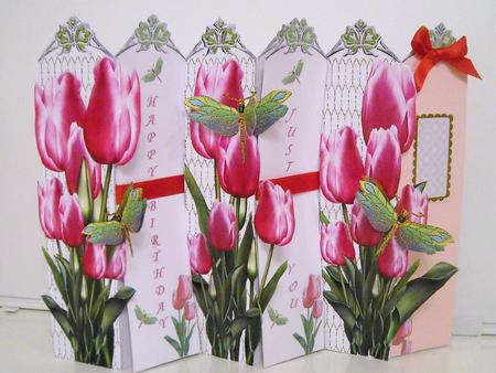 Concertina Red Tulips Dragonflies Over the Edge 3D Card Kit by Pam Stubley