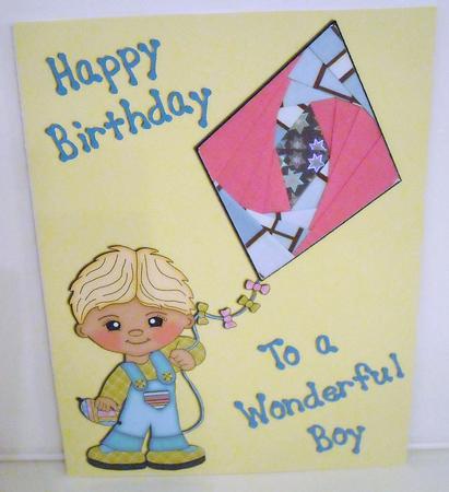 No-trace Kite Boy Iris Folding Birthday Card by Pam Stubley