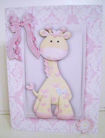 Cute Little Giraffe with Flowers and Bow in Lace Frame by Pam Stubley
