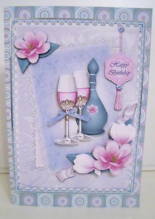 Champagne Celebration with Flowers Card Front by Pam Stubley