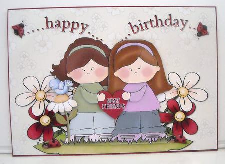Best Friends Birthday Card Front and Decoupage by Pam Stubley