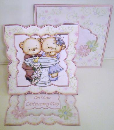 Christening Bear Girl Easel Card Kit by Pam Stubley