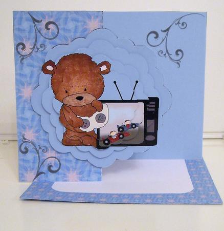 Computer Game Bear Scalloped Fold Back Card Kit by Pam Stubley