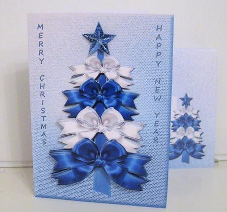 Ribbon Bow Christmas Tree - Blue & White by Pam Stubley