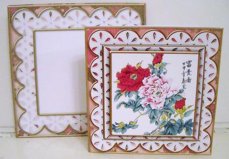 Oriental Peonies Anglaise Scallop Square 3D Card Kit by Pam Stubley