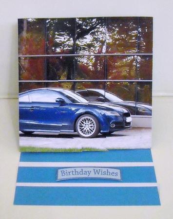 Blue Sports Car Shell Edged Corner Stacker by Pam Stubley