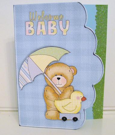 Welcome Baby Boy Scallope Edge Curve Card by Pam Stubley