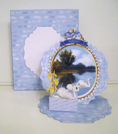 Blue Swan Lake Miniature Scene 3D Easel Card & Envelope by Pam Stubley