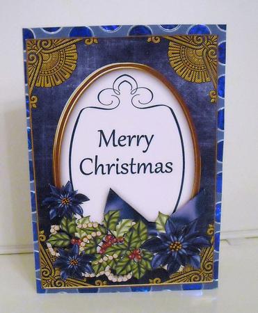 Dark Blue Poinsettia Merry Christmas Oval 7x5in Step by Step by Pam Stubley