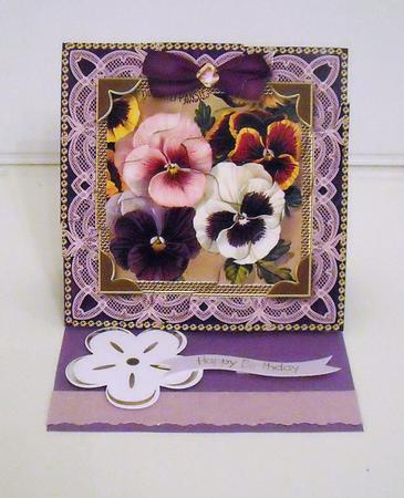 Lace Pansy Bunch 5in Scallop Triangle Corner Stacker by Pam Stubley
