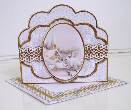 Ice Church Flake Sil Anglaise Scallop 3D Decoupage Card Kit by Pam Stubley