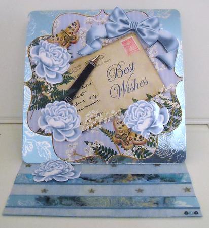 Blue Rose Best Wishes 6in Bracket Decoupage Topper by Pam Stubley