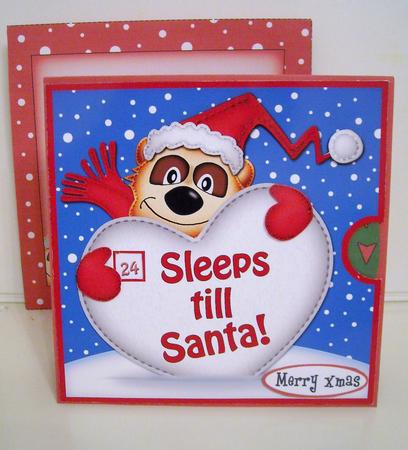 3D Xmas Meerkat Sleeps Till Santa Countdown Moveable Card by Pam Stubley