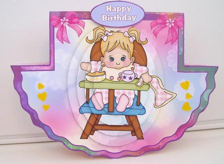 Baby Girl in Highchair Wobble Card by Pam Stubley