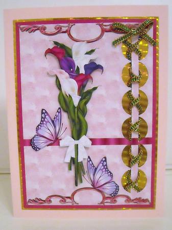 Woven Ribbon Card - Lily Bouquet & Butterflies by Pam Stubley