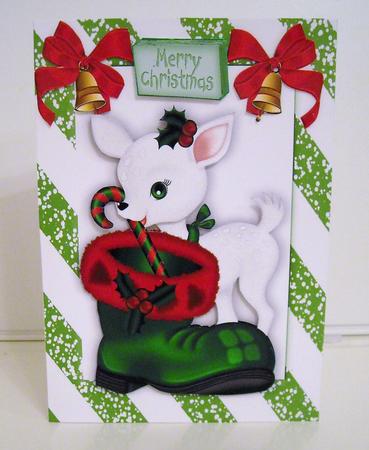 Cute Little White Deer with Boot and Candy by Pam Stubley