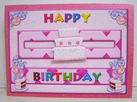 Happy Birthday Cake Penny Slider Card Front Pink by Pam Stubley