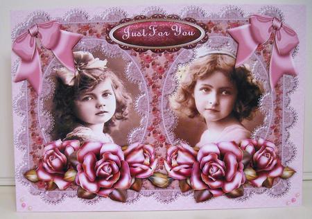 Vintage Girls in Pink Lace Frame by Pam Stubley