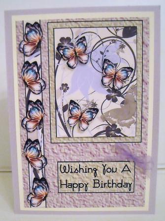 Beige and Blue Butterfly Birthday Card Front by Pam Stubley