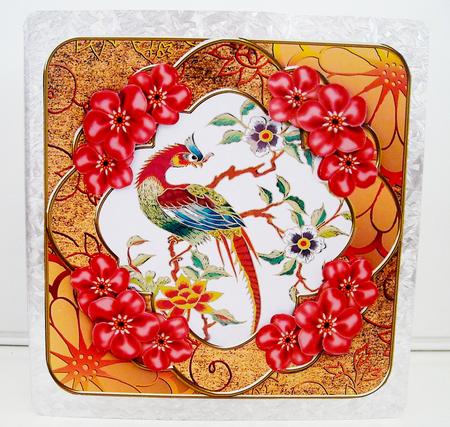 Oriental Pheonix Peach Blossom Fancy Decoupage Topper by Pam Stubley