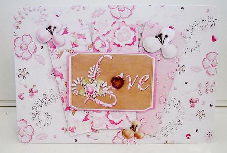 Pinks Floral Love Card Topper with Decoupage by Pam Stubley