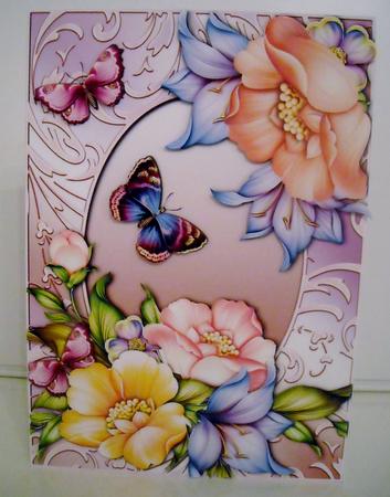 Beautiful Flowers & Flutters on Shimmering Frame by Pam Stubley