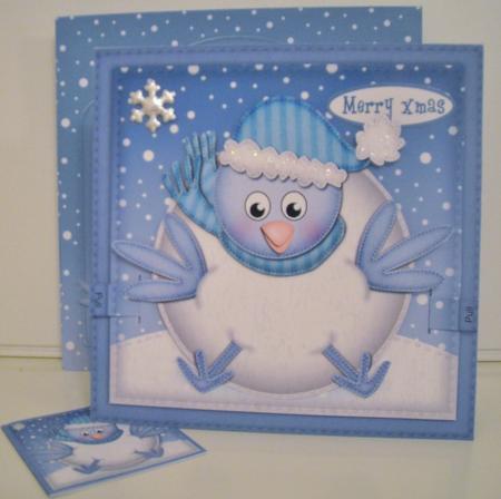 3D Oops Robin Xmas Animated Moveable Snowball Card Kit by Pam Stubley
