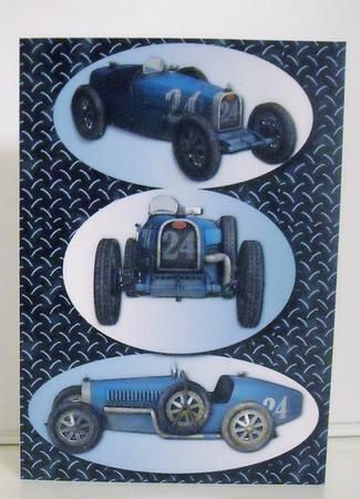 Classic 1926 Blue Racing Car + Decoupage by Pam Stubley