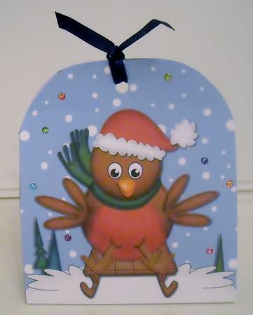 3D Xmas Sledging Robin Treat or Favour Box Mini Kit by Pam Stubley