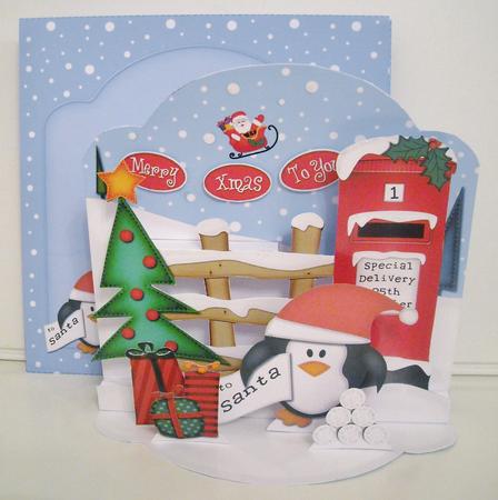 3D Pop Up Front Penguin Xmas Card Kit by Pam Stubley