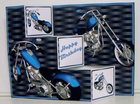 Blue Chopper Motor Bikes Tri Fold Steps by Pam Stubley