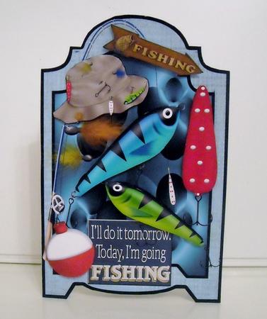 Screen Shaped Card Male Gone Fishing by Pam Stubley