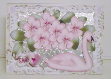 Pink Flowers, with Pink Swan in Ornate Frame by Pam Stubley