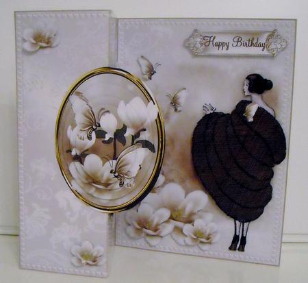 Art Deco Magnolia Lady in Fur No Holes Fold Card Mini Kit by Pam Stubley