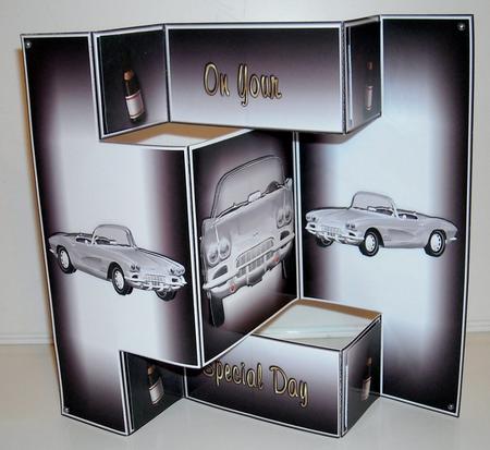 Silver Corvette Tri Fold Step Shutter Card by Pam Stubley