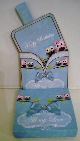 Turq Owls Birthday Mini Pocket Card & Keepsake Box by Pam Stubley