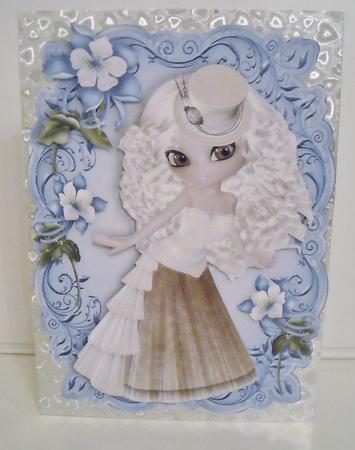 Pretty Little Lady with Cornflower Blue Flowers by Pam Stubley