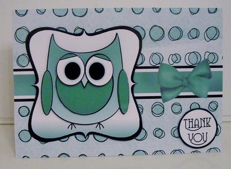 Cute Owl Thank You Decoupage Card Front - Tea Green by Pam Stubley