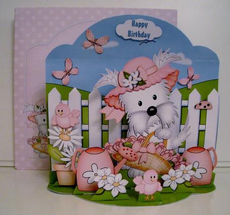 3D Jess Westie Dog's Flowers Basket Pop Up Front Card Kit by Pam Stubley