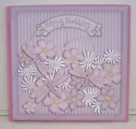 Pastel Flowers & Dragonflies Fan Pyramage Topper by Pam Stubley