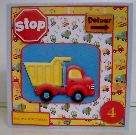 Road Works Truck, Card Front with Topper and Decoupage by Pam Stubley