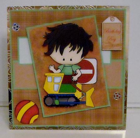 No Entry Sign, Boy with Tractor Card Front and Topper by Pam Stubley