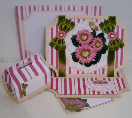 In Bloom Pink Floral Easel Card Kit with Green Bows by Pam Stubley